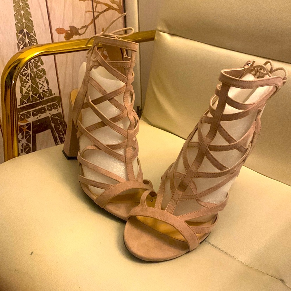 Used once pink caged heels
